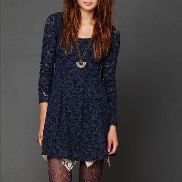 Free People Blue Lace Mini Dress XS - Picture 2 of 6